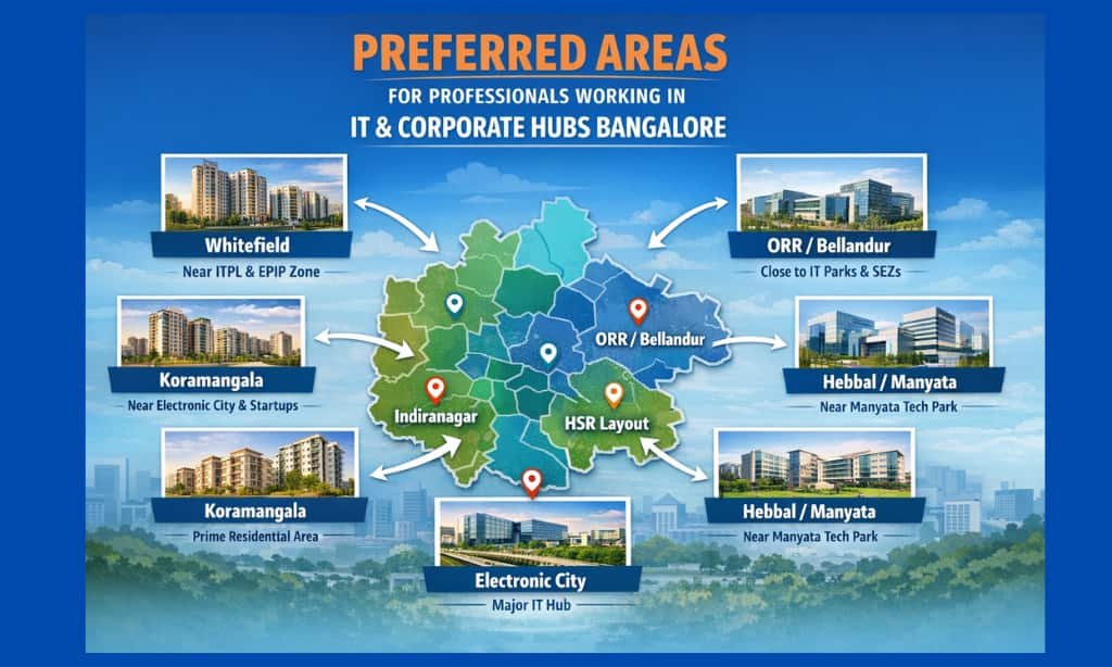Preferred areas in Bangalore for working professionals near IT corridors