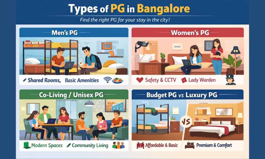Types of PG in Bangalore — men's, women's, co-living and budget vs luxury